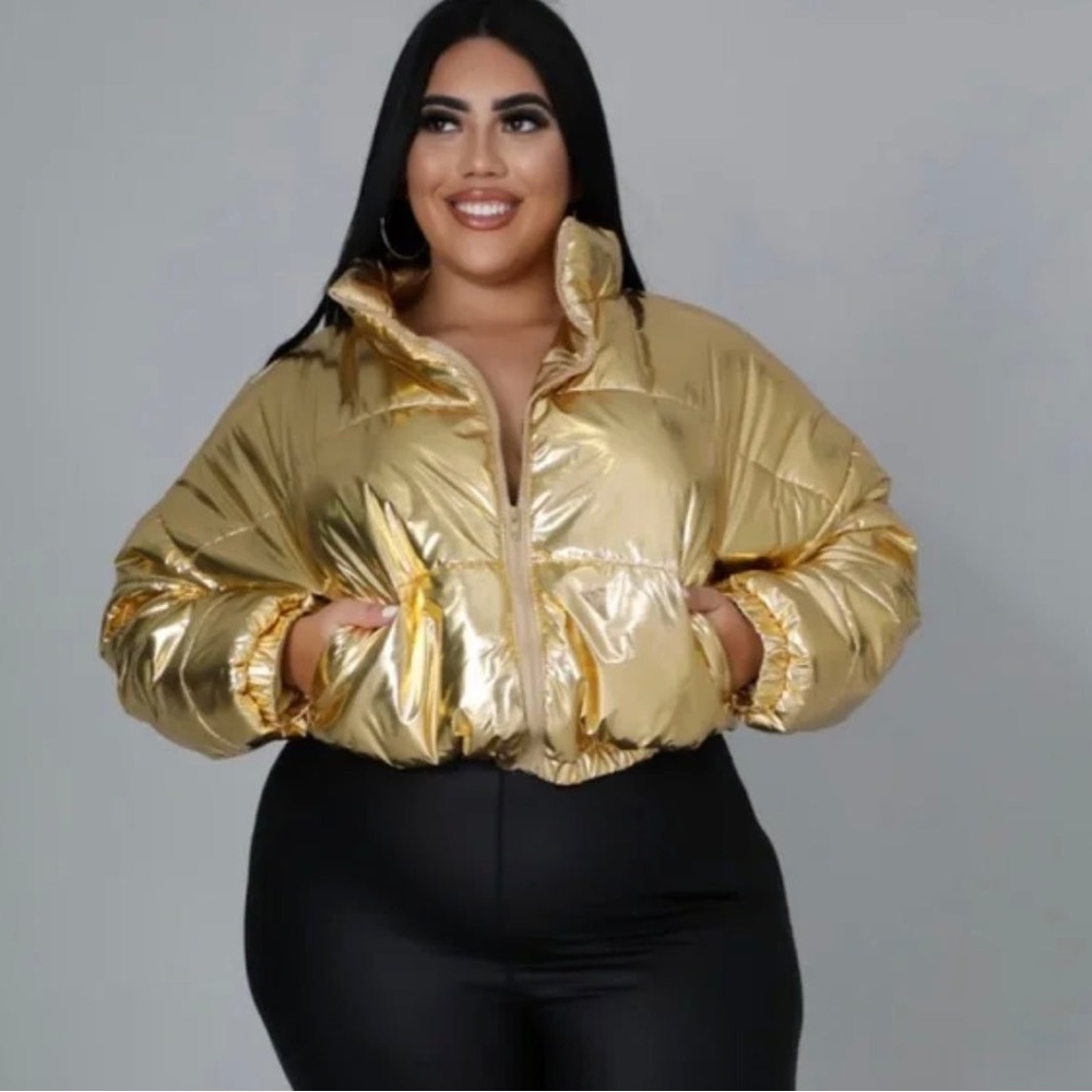 Plus Size Cropped Gold Jacket